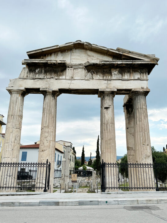 two days in athens walking the city and the roman agora with tall pillars and stone structure in disrepair