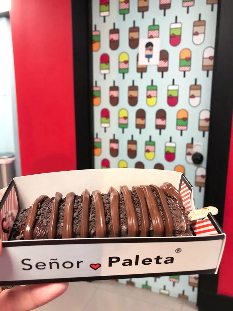 chocolate covered popsicle in box that reads señor paleta