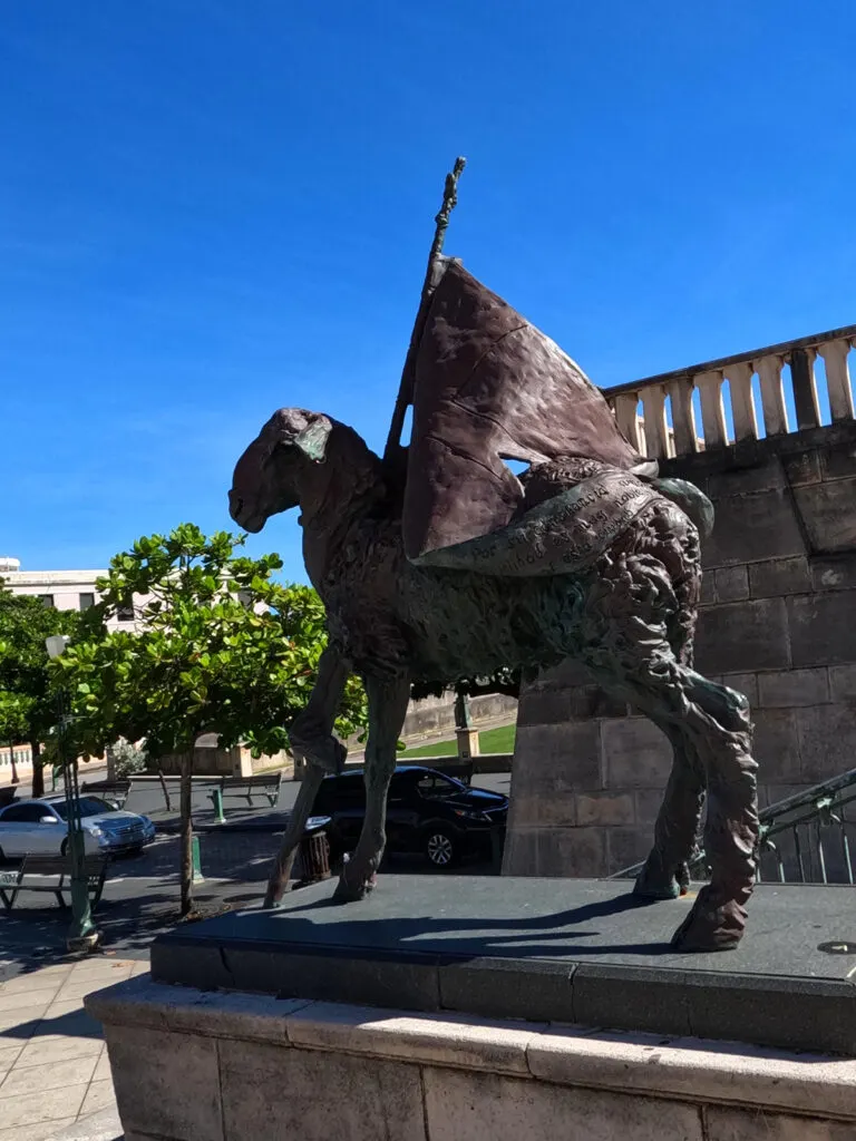 sculpture of horse with flag in old San Juan Puerto Rico