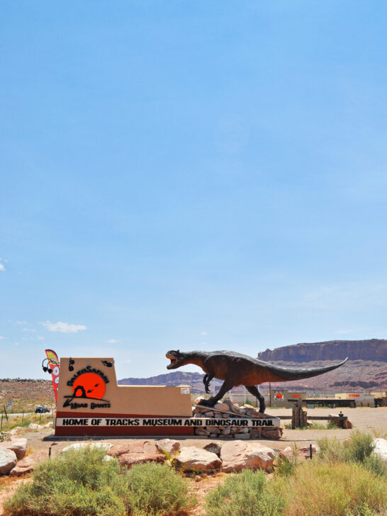 view of sign with dinosaur things to do in moab with kids
