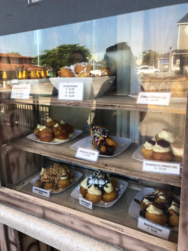 view of donuts through window