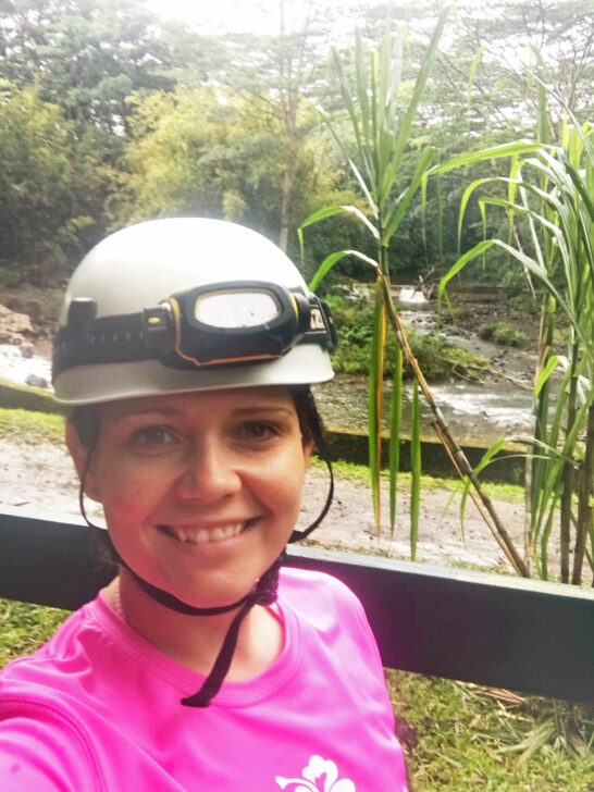 woman with helmet and pink shirt