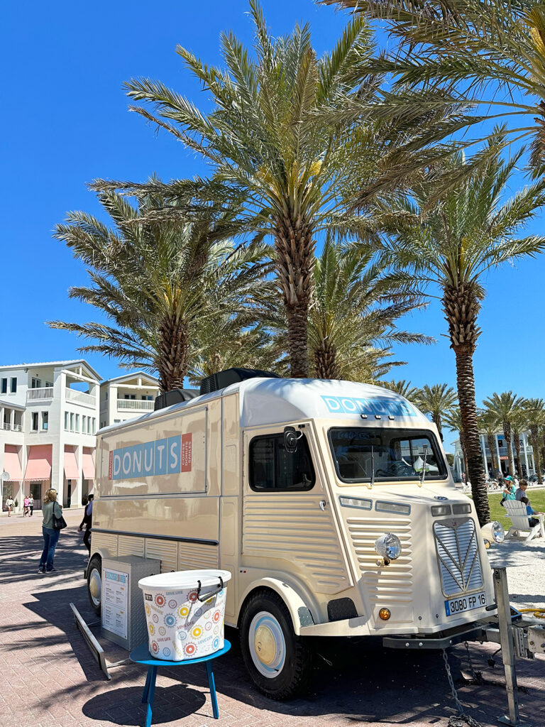 palm trees and old VW truck with a donut sign on it in Seaside Florida