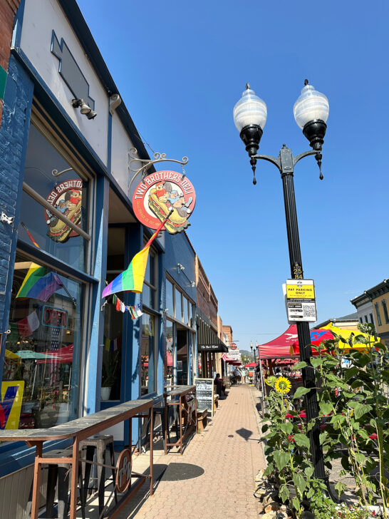 colorful downtown shops in Idaho Springs