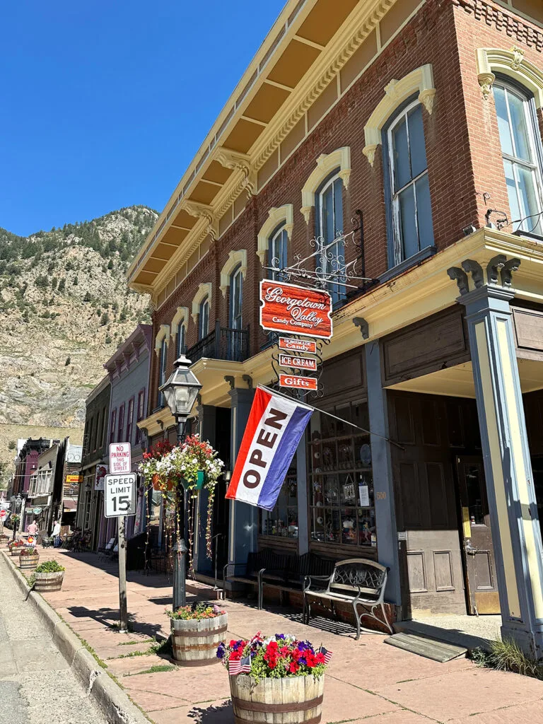 charming colorado mountain towns view of shops in Georgetown CO