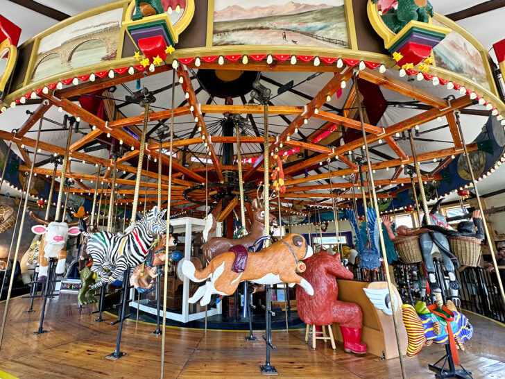 ornate carved carousel in building in Nederland Colorado