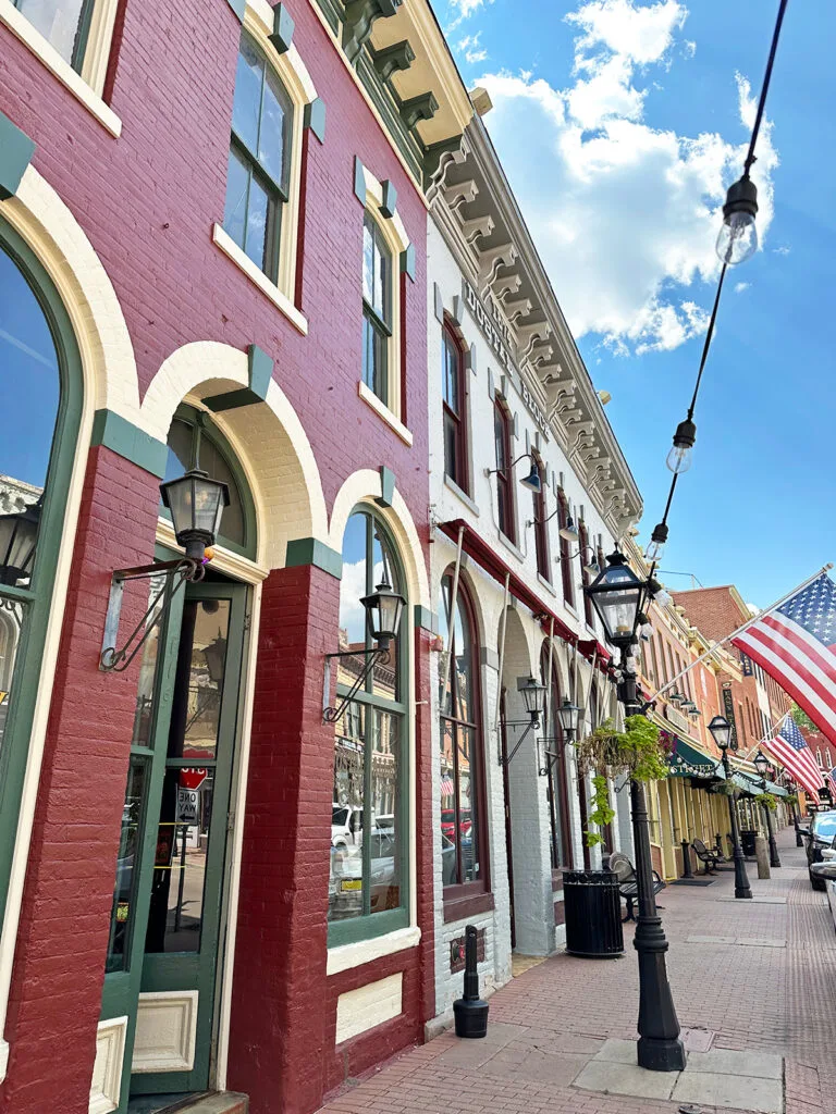 picturesque brick buildings in Central City, Colorado with windows and arches