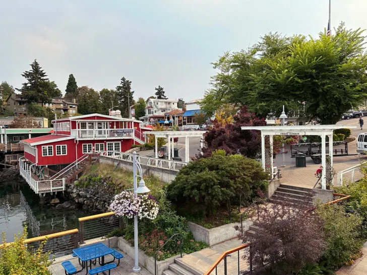 buildings and steps with greenery leading up to Friday Harbor