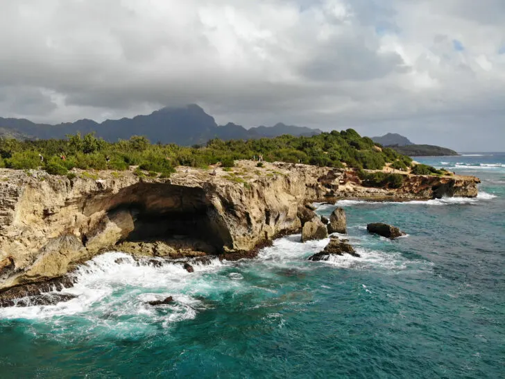 kauai photos view of mahaulepu heritage trail with cliff overlooking ocean taken from drone photography