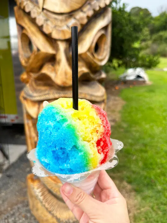 hand holding shave ice things to do in Hana