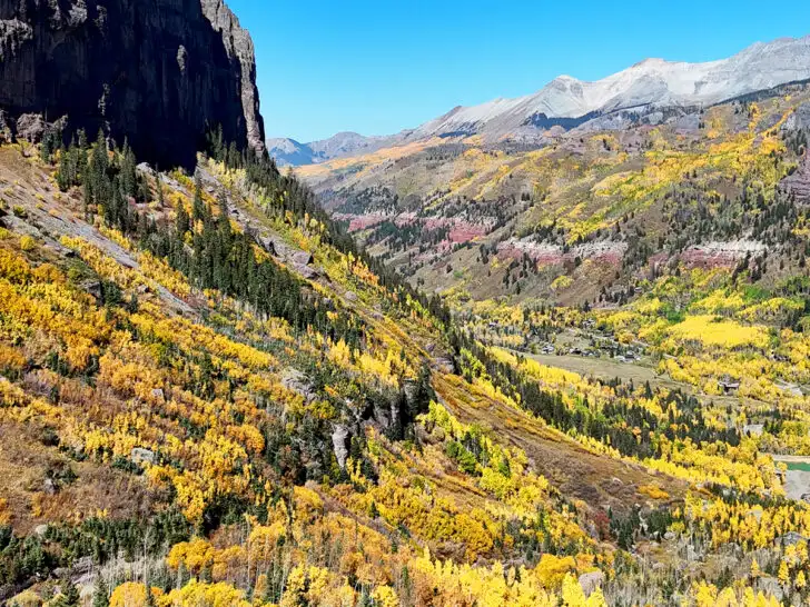 view of mountain ridge with fall foliage near Telluride