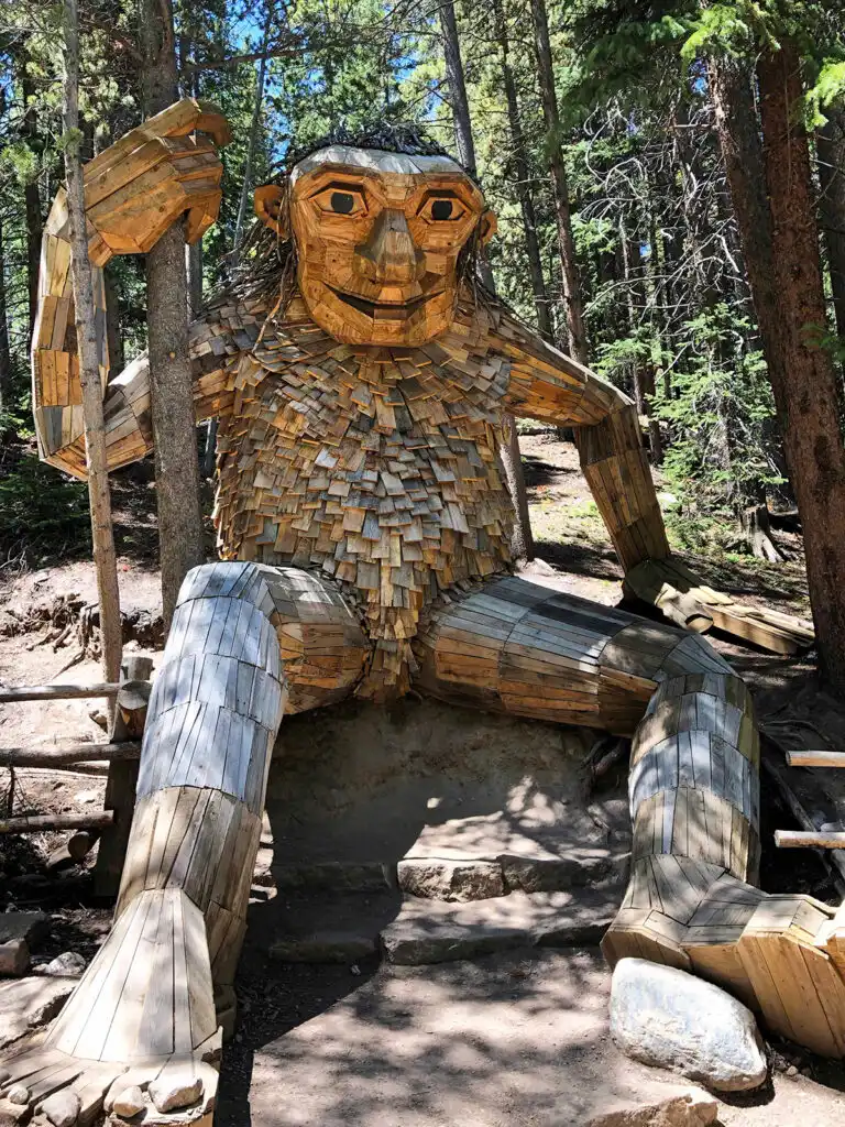 view of the wooden troll in Breckenridge CO