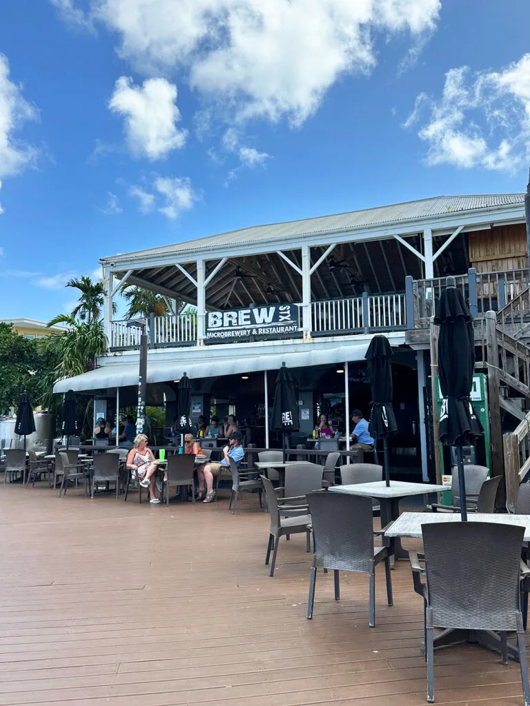 boardwalk with restaurants and tables and chairs