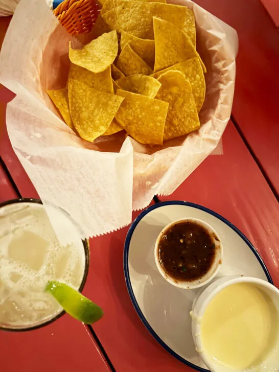 mexican food in st croix USVI view of chips salsa and margarita