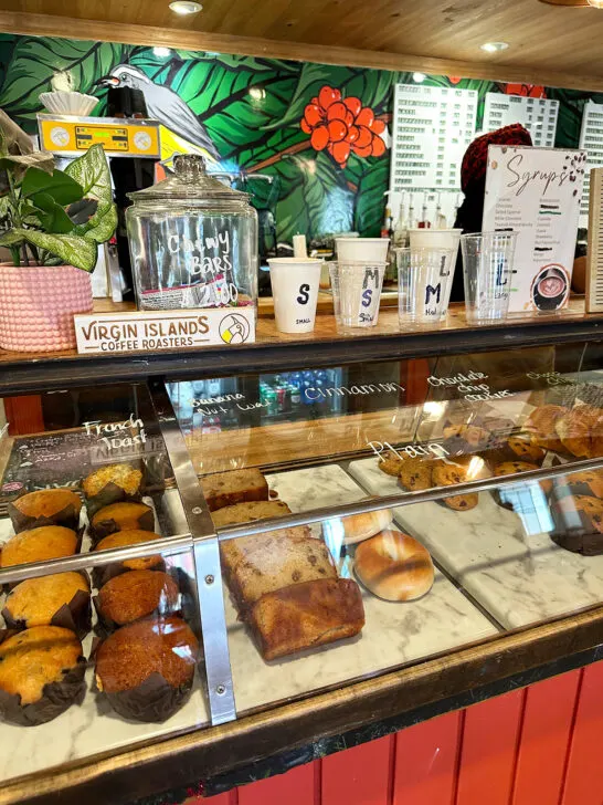 coffee shop with assorted pastries downtown Christiansted