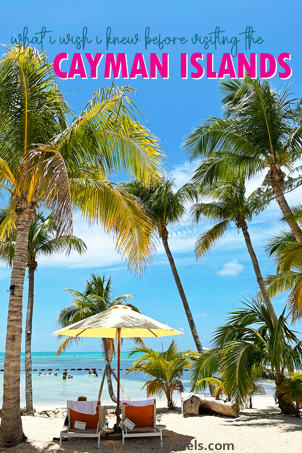 palm trees on beach with text that reads what I wish I knew before visiting the Cayman Islands