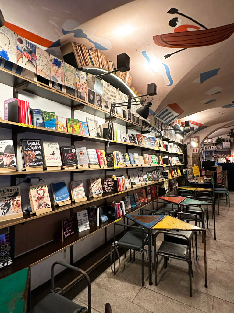 3 days in Lisbon itinerary view of bookshop interior with tables