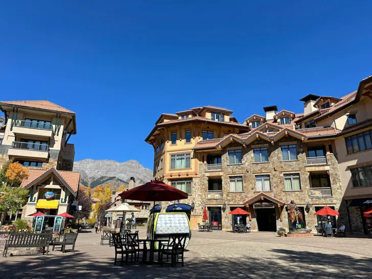 view of tall buildings with hotel rooms and restaurants