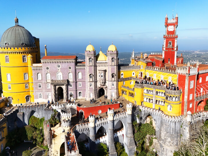lisbon itinerary 3 days view of gray yellow and red castle while visiting Sintra