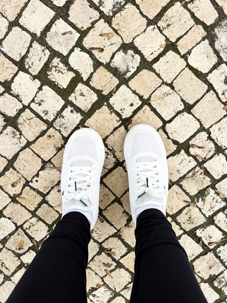 white shoes on stone what to wear Lisbon itinerary