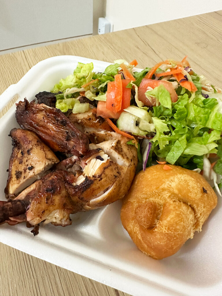 jerk chicken salad and bread places to eat Grand Cayman Island