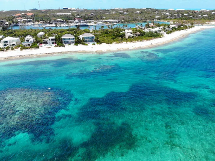 beautiful view of reef system and beach drone photography in the Caribbean