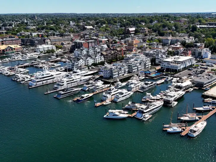 aerial view of boats and buildings what to do in Newport Rhode Island