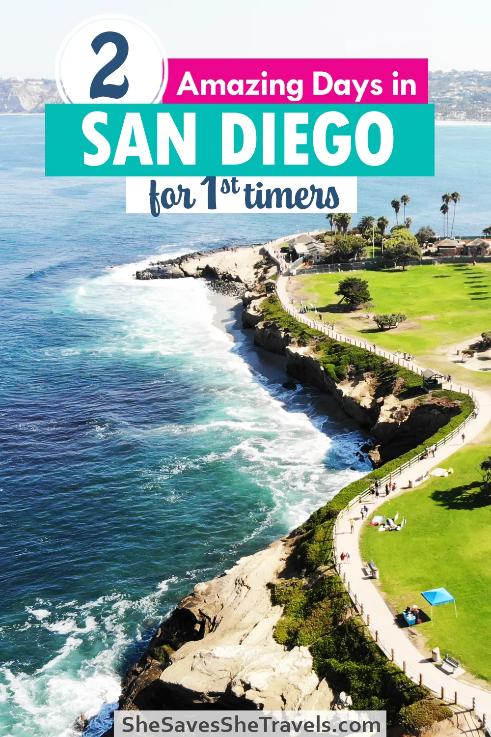 image with coastline and text that reads 2 amazing days in San Diego for 1st timers